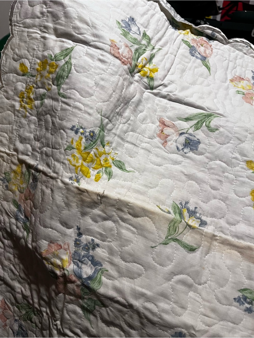 Floral Quilted pillow sham in White with Pastel Yellow & Blue Flowers